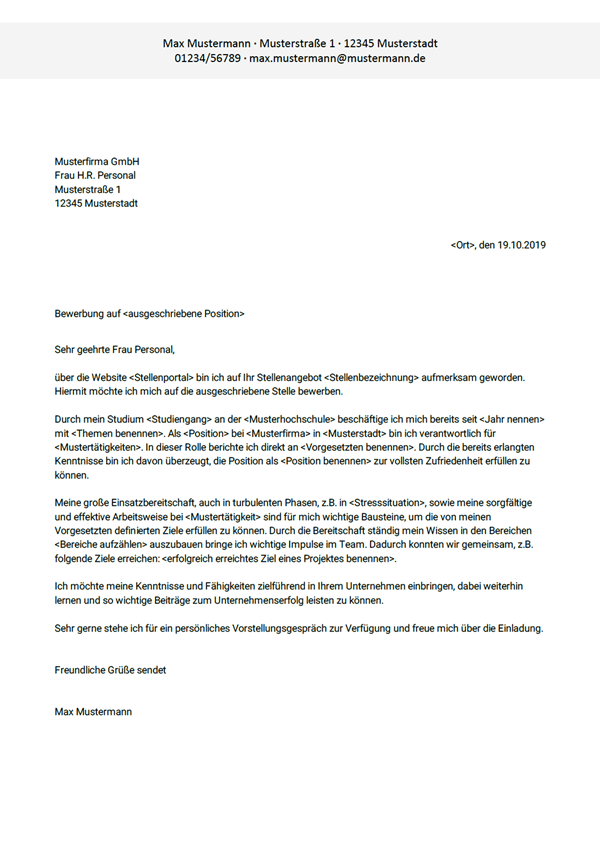 Bewerbungsschreiben Muster Professionelle Vorlagen 2020