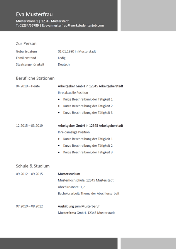 Lebenslauf Vorlagen Professionelle Muster 2020 Kostenlos Downloaden Lebenslauf Vorlagen Professionelle Muster 2020 Kostenlos Downloaden